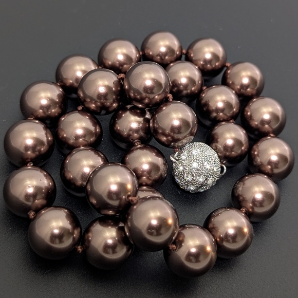 Patty Tobin 14mm Brandy Chocolate Shell Pearl Necklace Estate 130g • 925 Silver - Picture 11 of 11